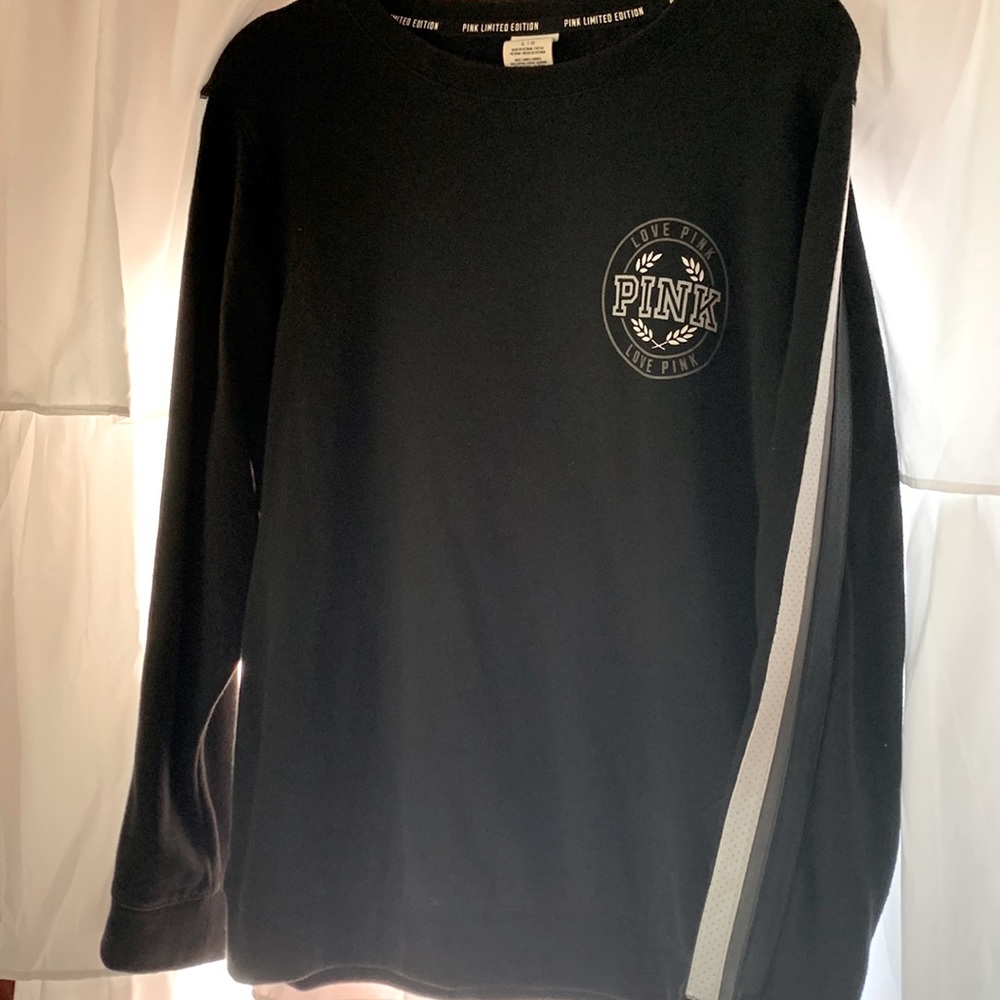 VS Pink Limited Edition Black Leather Striped Sweatshirt